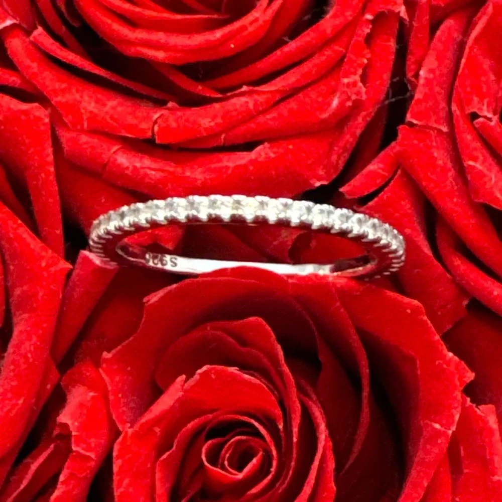 Moissanite Eternity Band Ring • 925 Sterling Silver • Size 6